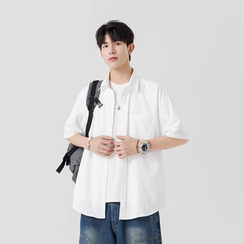 2025 Men’s White Loose Lapel Shirt Nepal