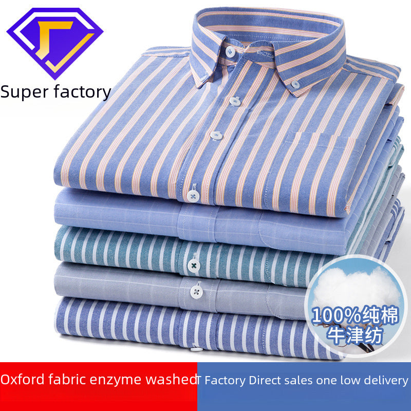 STOCK-Men's Cotton Oxford Stripe Shirt with Pocket Nepal