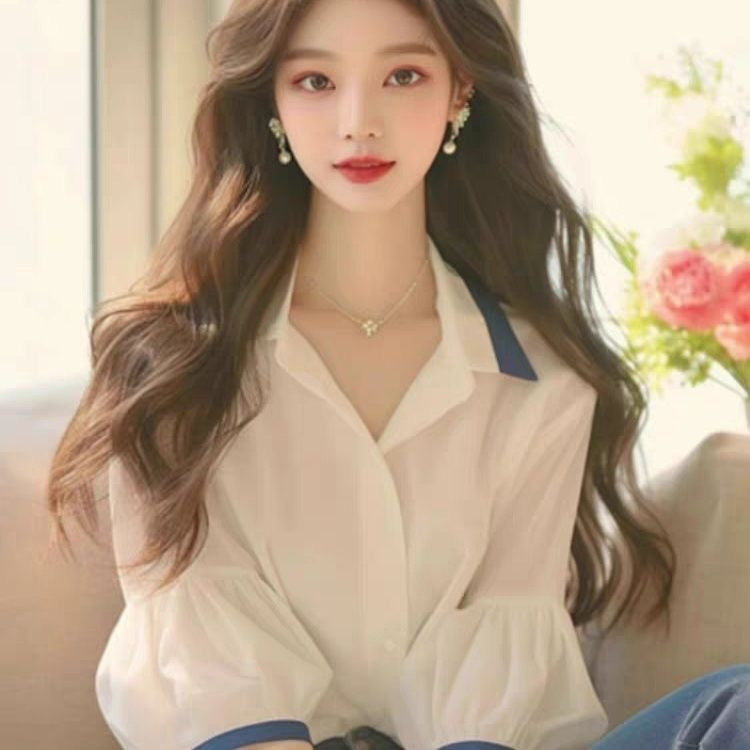 STOCK-White Lantern Sleeve Shirt