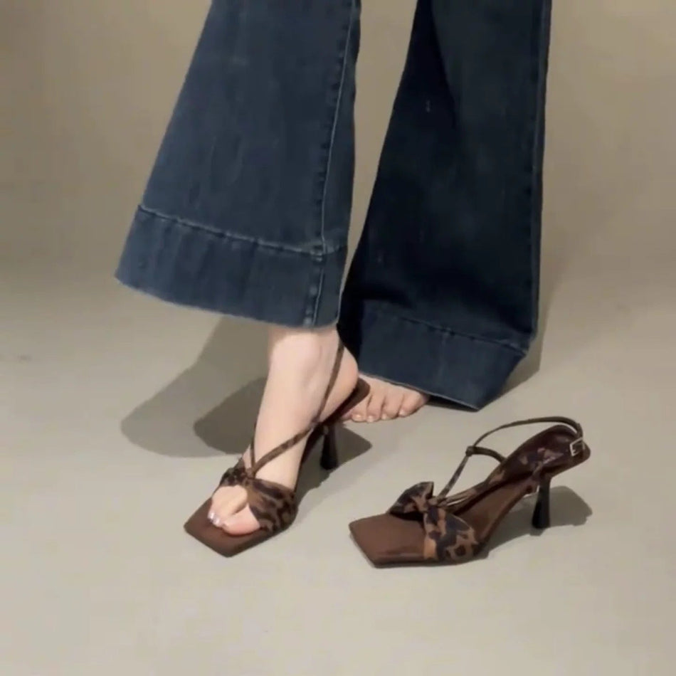 Leopard Print Bow Stiletto Sandals