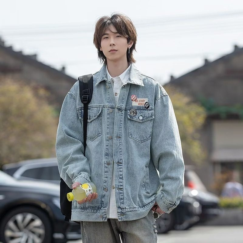 American Style Men’s Denim Jacket – Trendy Spring & Autumn