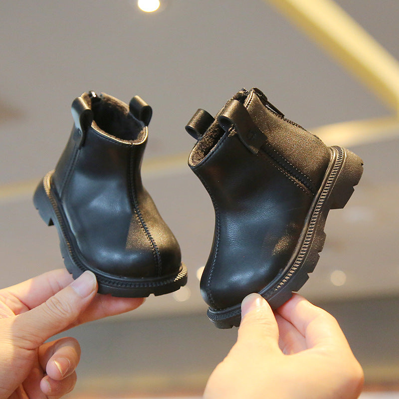 Baby Leather Fleece-Lined Winter Short Boots