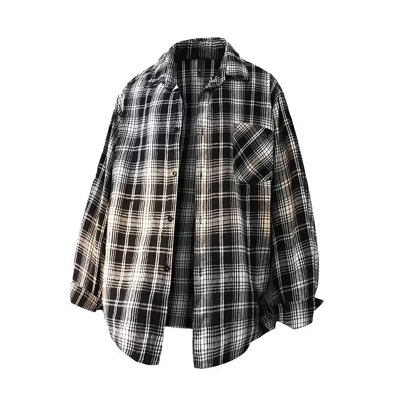 Men’s Vintage Plaid Casual Overshirt Long-Sleeve Shirt