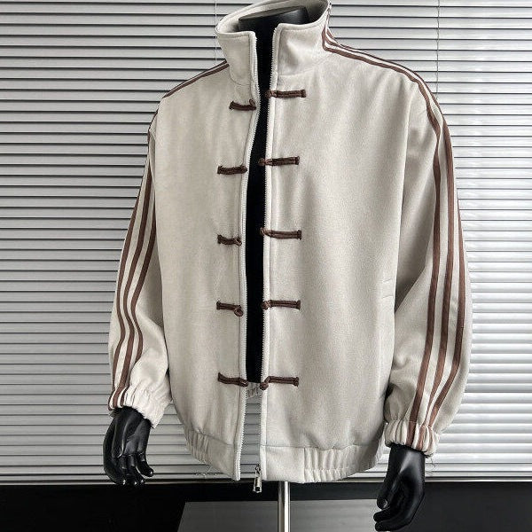 Men’s Blue-White Three-Stripe Stand-Up Collar Tang Jacket