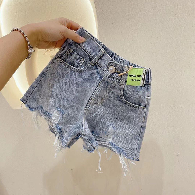Korean Girls Denim Shorts 2025 Ripped Raw Edge Hot Pants