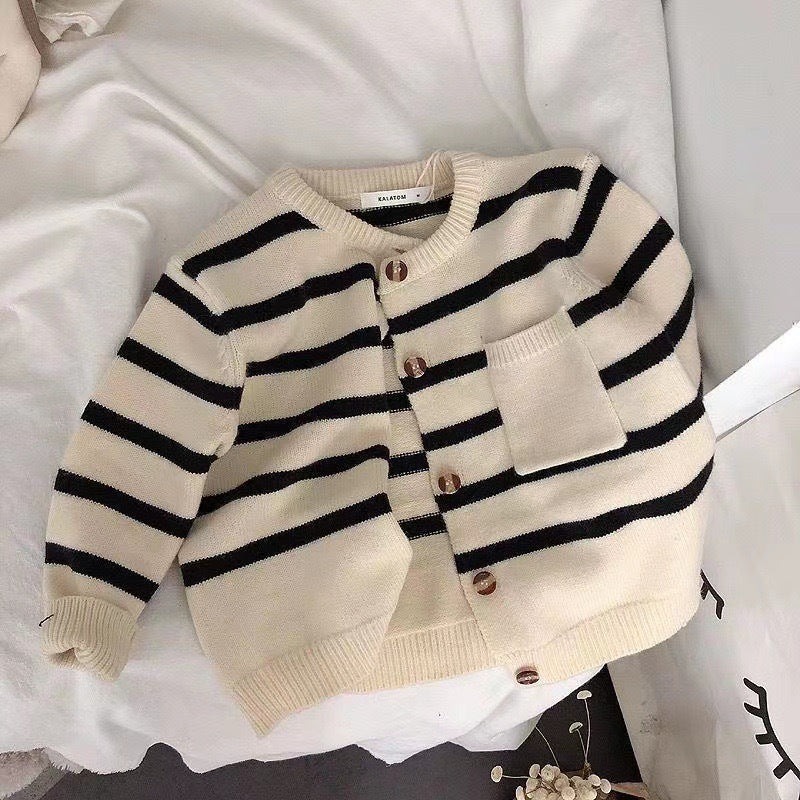 Kids’ Striped Knit Cardigan – Soft Korean Style Sweater Jacket