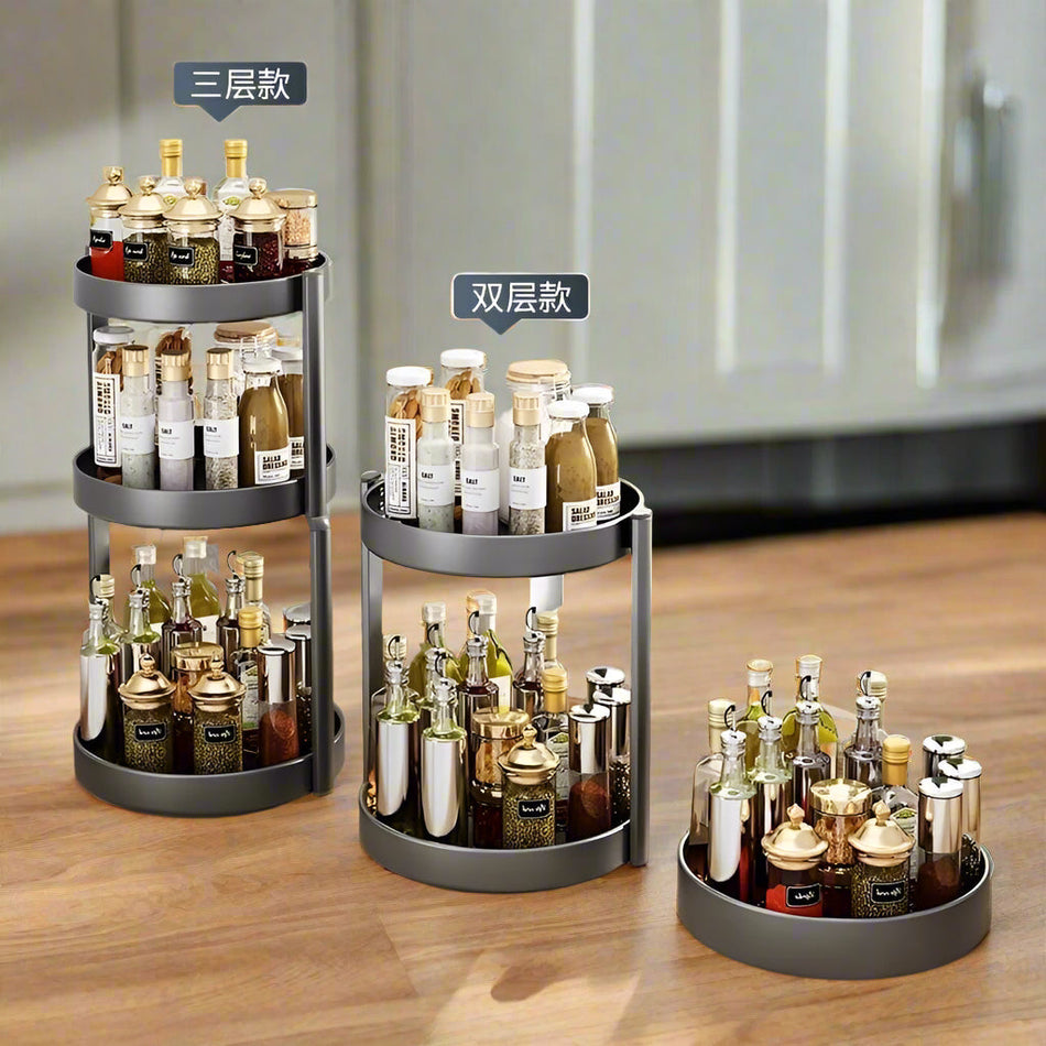 Three-Layer Black Countertop Rotating Spice Rack