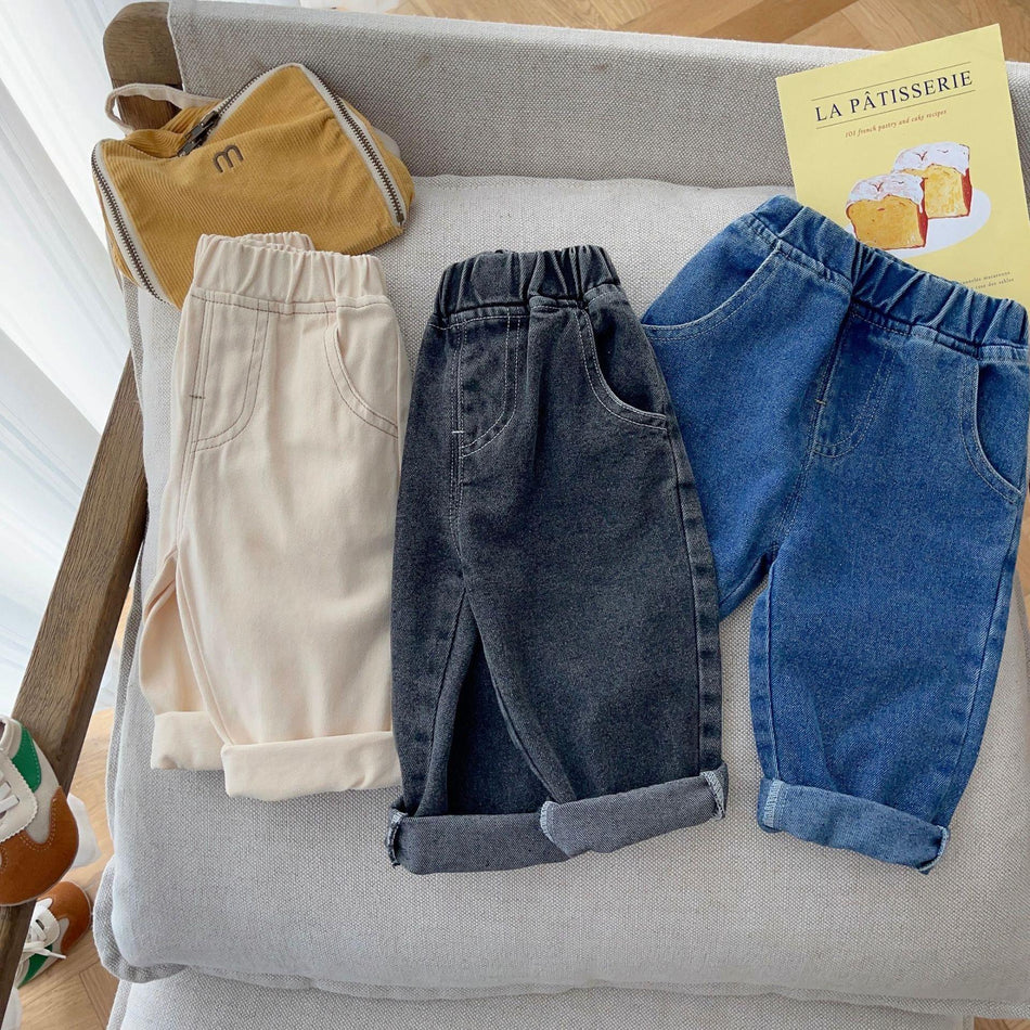 Children’s Solid Color Jeans Soft Casual Pants Boys 0-5 Yrs