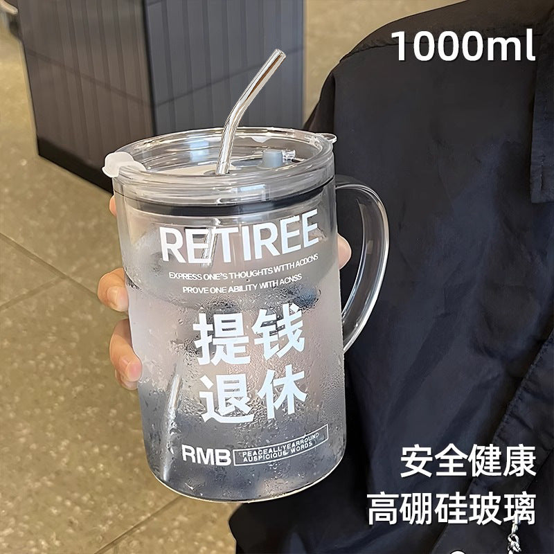 Large Capacity Glass Cup with Lid & Straw