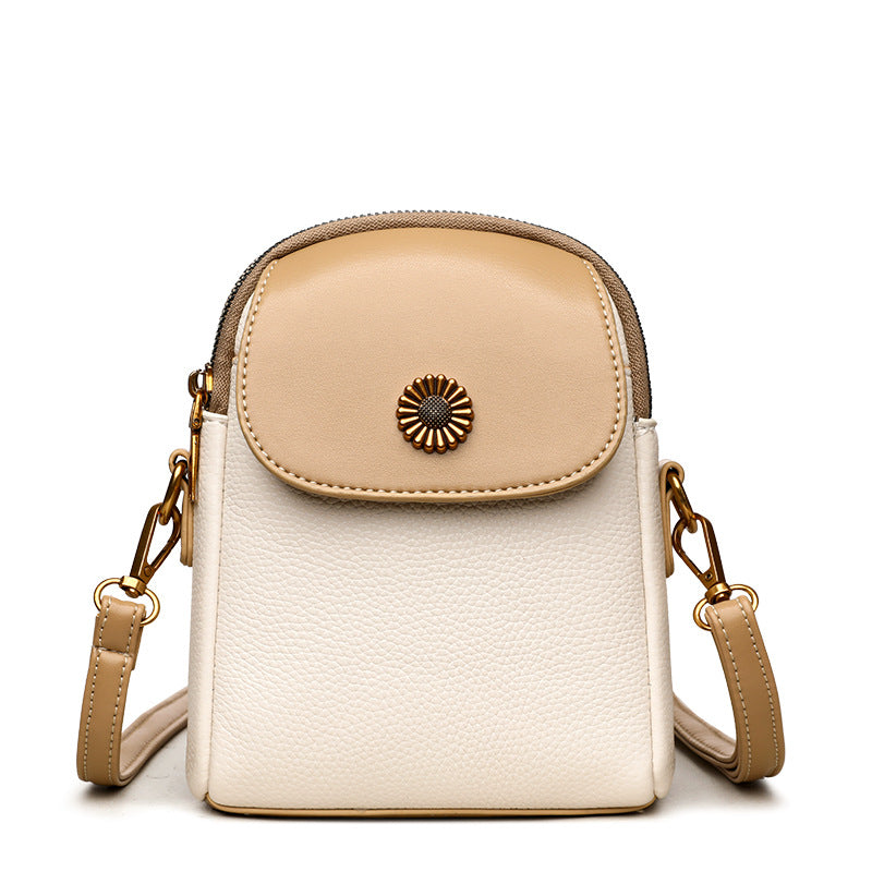 Black soft leather mobile phone crossbody bag for women