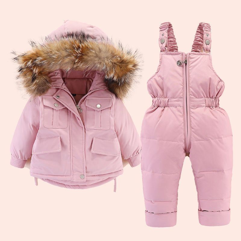 INSTOCK-Kids Fur Collar Down Jacket ‚ 2-Piece Korean Winter Suit