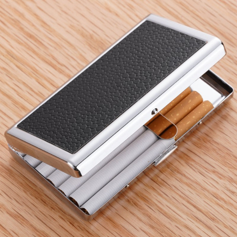 Leather & Metal Portable Cigarette Box 14/20-Pack Dual-Use