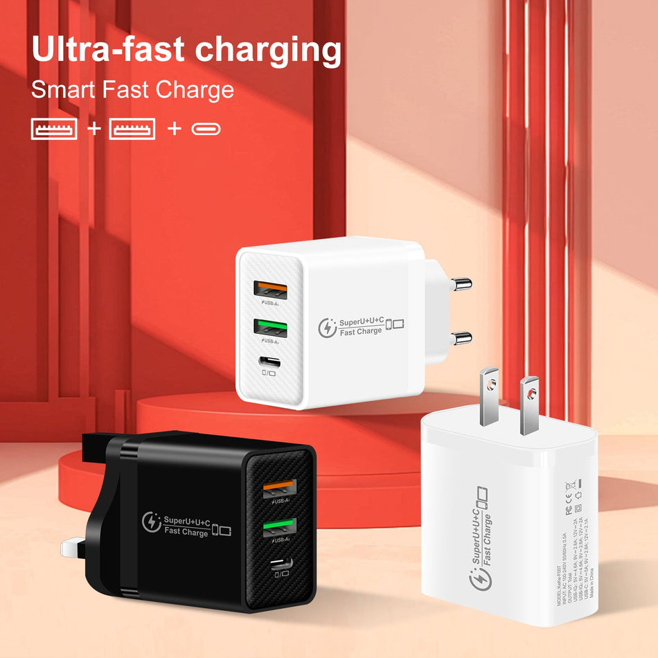 25W Multi-Port QC3.0 PD Travel Fast Charger Adapter