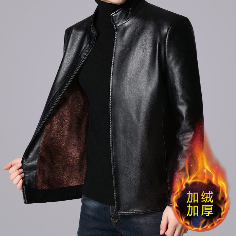 STOCK-Men’s Velvet Thickened Leather Jacket Winter Large Size
