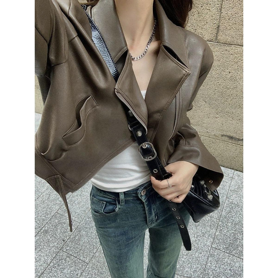 Women European Style PU Leather Short Biker Jacket