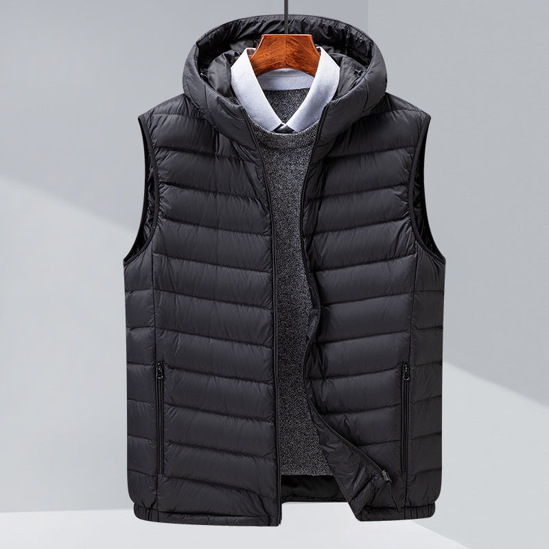 Men’s 90% Duck Down Hooded Vest – Classic Winter Outerwear