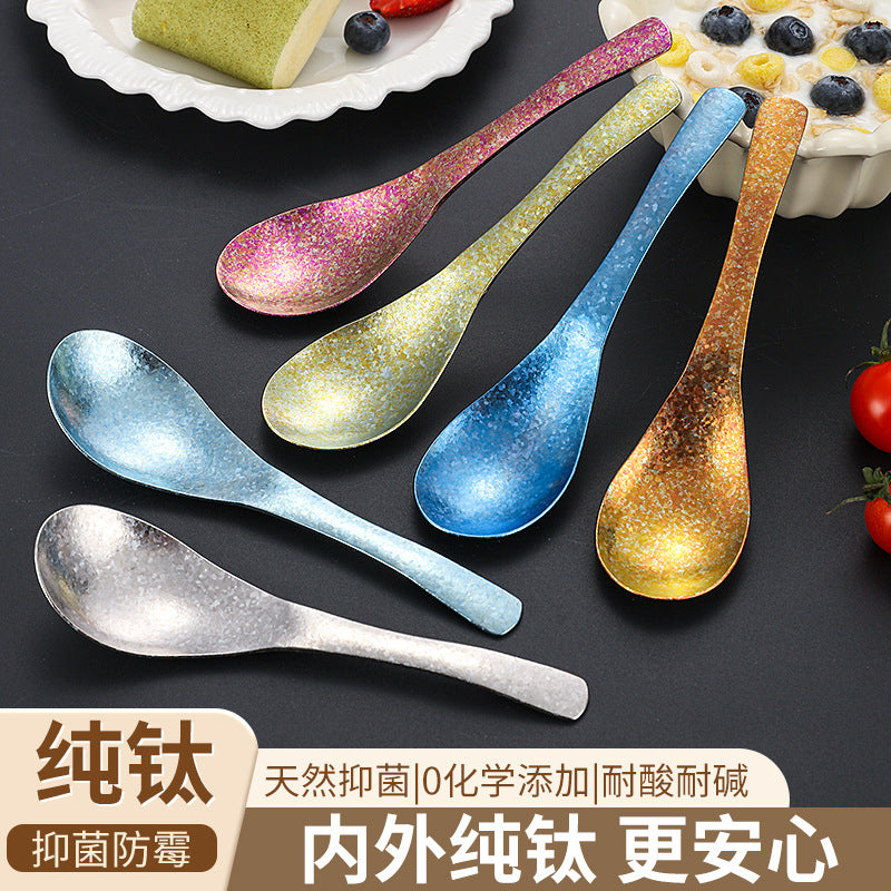 Pure Titanium Soup Spoon Crystal Colorful Luxury Camping