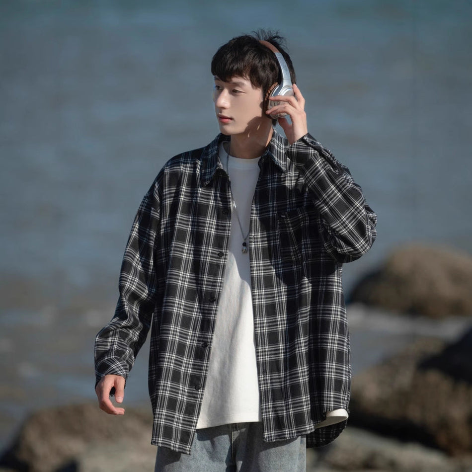 STOCK-Plaid Long Sleeve Shirt – Casual Men's Jacket Style