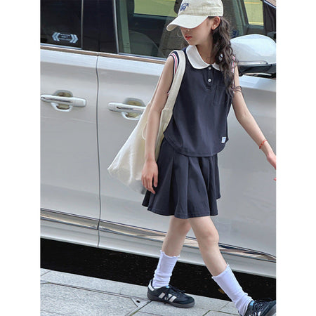 Girls Navy Blue Pleated Skirt Set – Summer Outfit – Outfit Sets – Image 6
