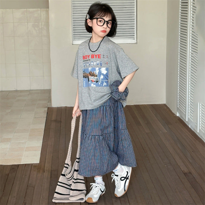 Girls Korean Plaid Skirt Two-Piece Summer Set – Baby & Children's Outfits – Image 6