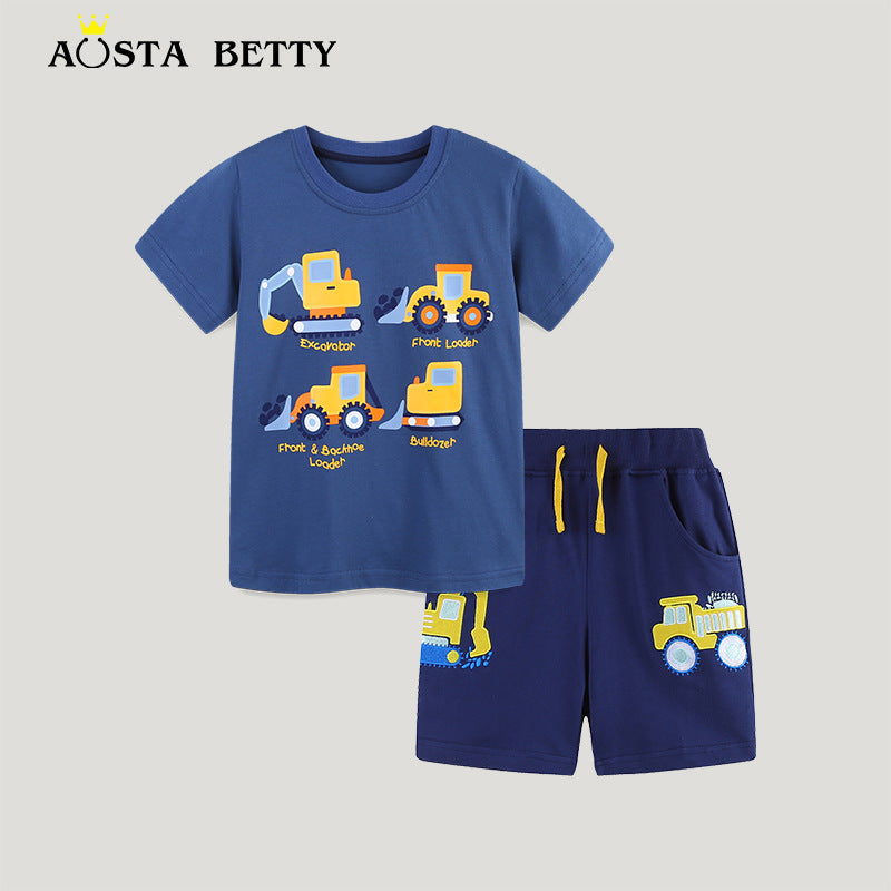 Boys Car Print Cotton T-Shirt & Shorts Summer Suit