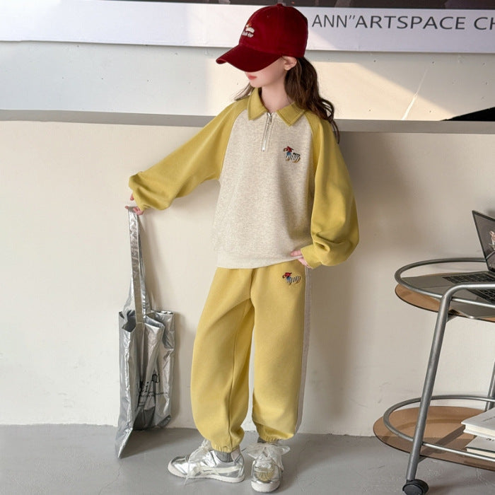 Girls Raglan Polo Sweatshirt Set Spring Autumn – Baby & Children's Outfits – Image 7