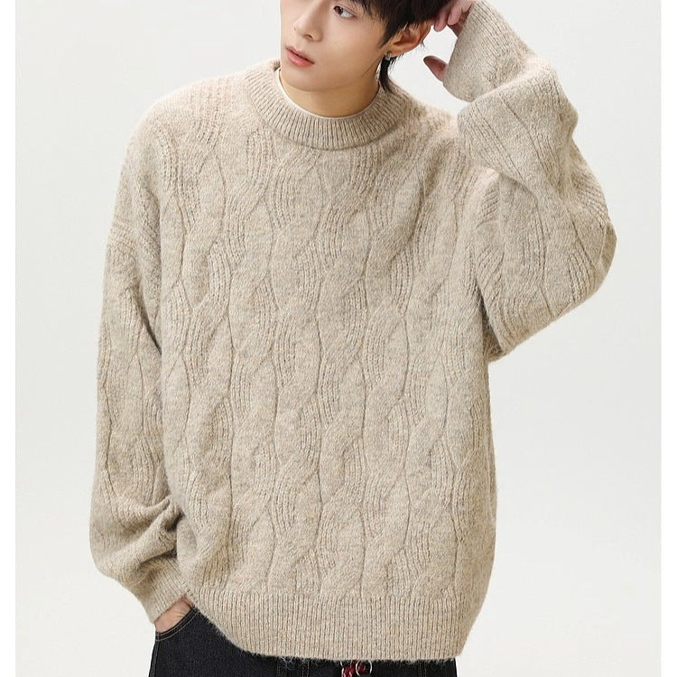 Men’s Retro Cable Knit Round Neck Pullover