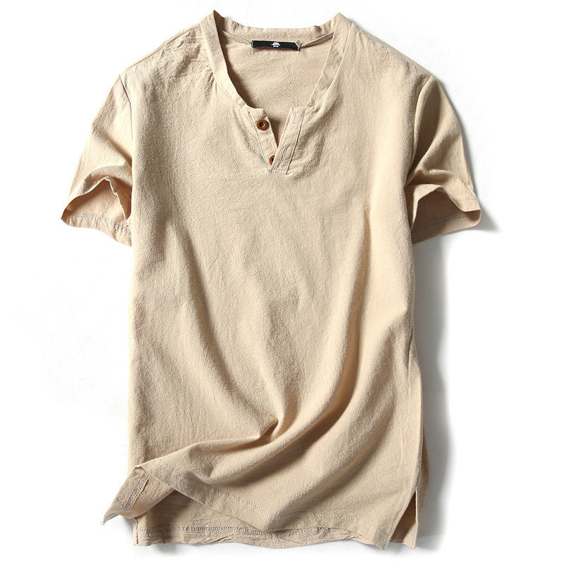Men’s Japanese Cotton Linen T-Shirt – Summer Retro Style