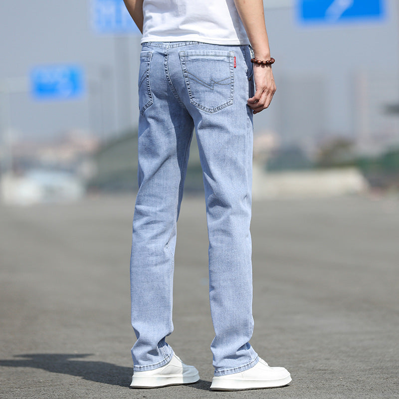 Men's Light Blue Jeans | Stretch Casual Straight Pants
