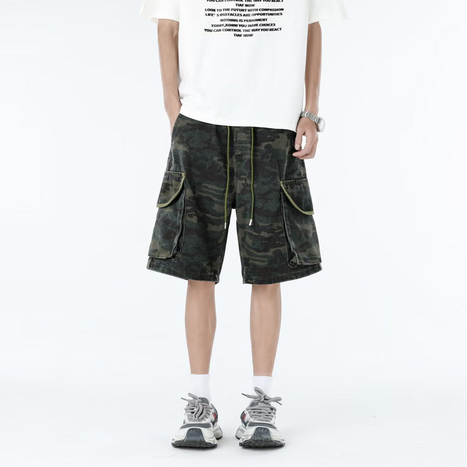 Camouflage Cargo Denim Knee-Length Shorts