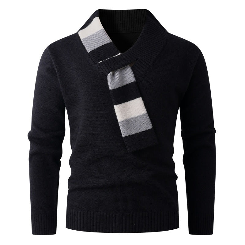 Men's Thick Striped-Neck Sweater – Autumn Winter Casual Knit
