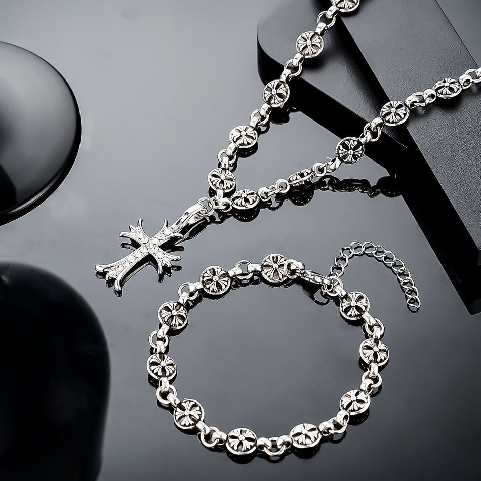 Unisex Titanium Steel Cross Pendant Necklace & Bracelet