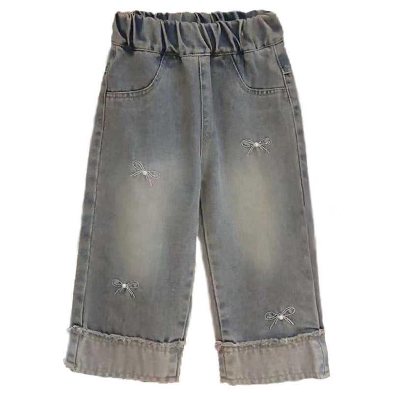 Girls’ Fleece-Lined Korean-Style Straight Denim Jeans