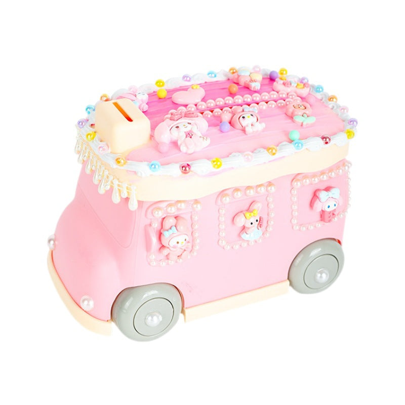 Cream Gel Cartoon Bus Piggy Bank – Kids Coin Storage