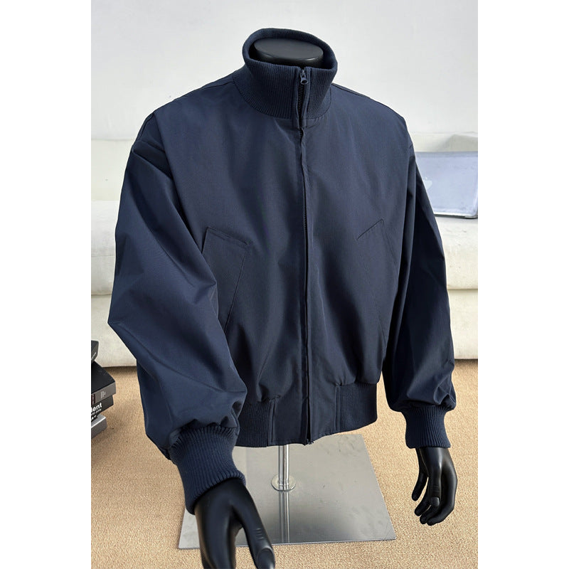 Retro Minimalist Bomber Jacket – Men’s Casual Loose Fit