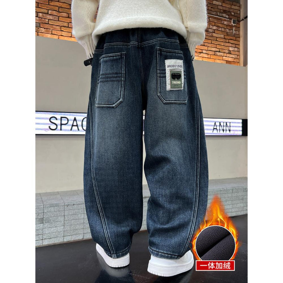 Boys Fleece Lined Denim Pants Winter 2025 Big Kids