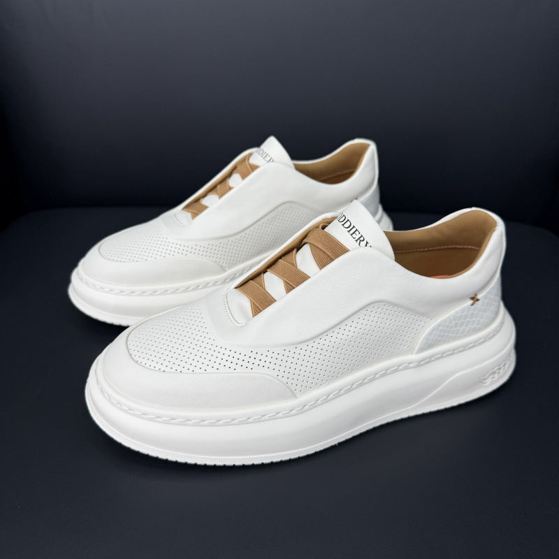 Summer Perforated Breathable Leather Slip-On Shoes