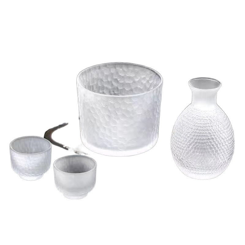 Japanese-Style Glass Wine Jug with Small Sake Glasses