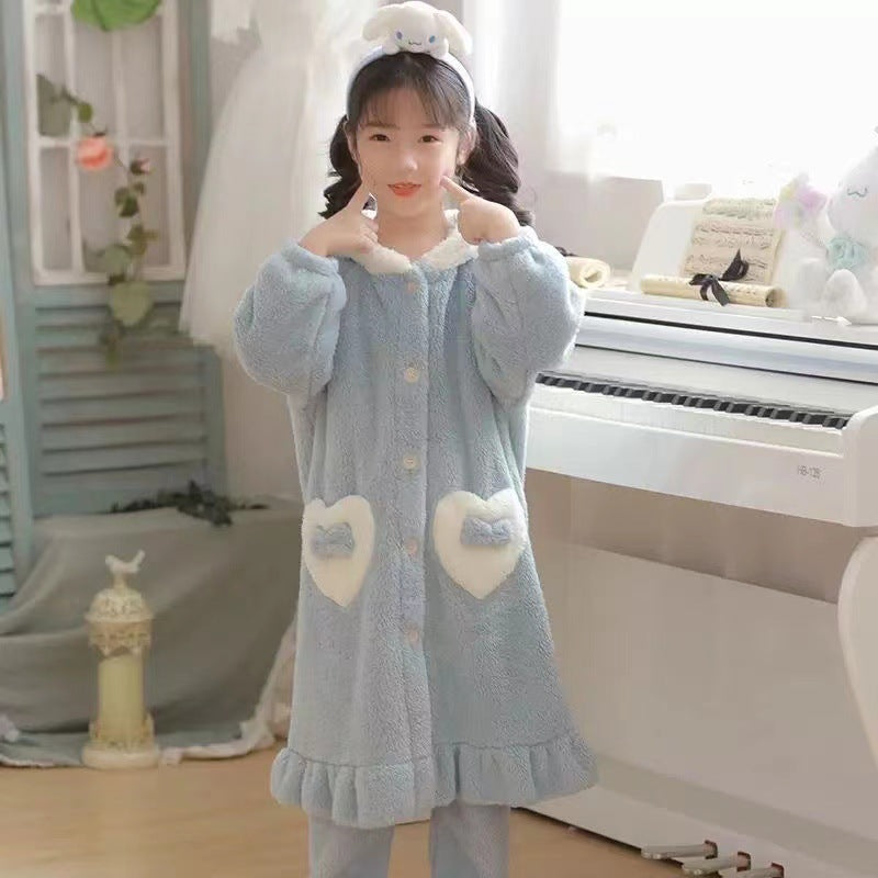 STOCK-Girls’ Winter Nightgown – Fleece Pajama Set 🐶❄️
