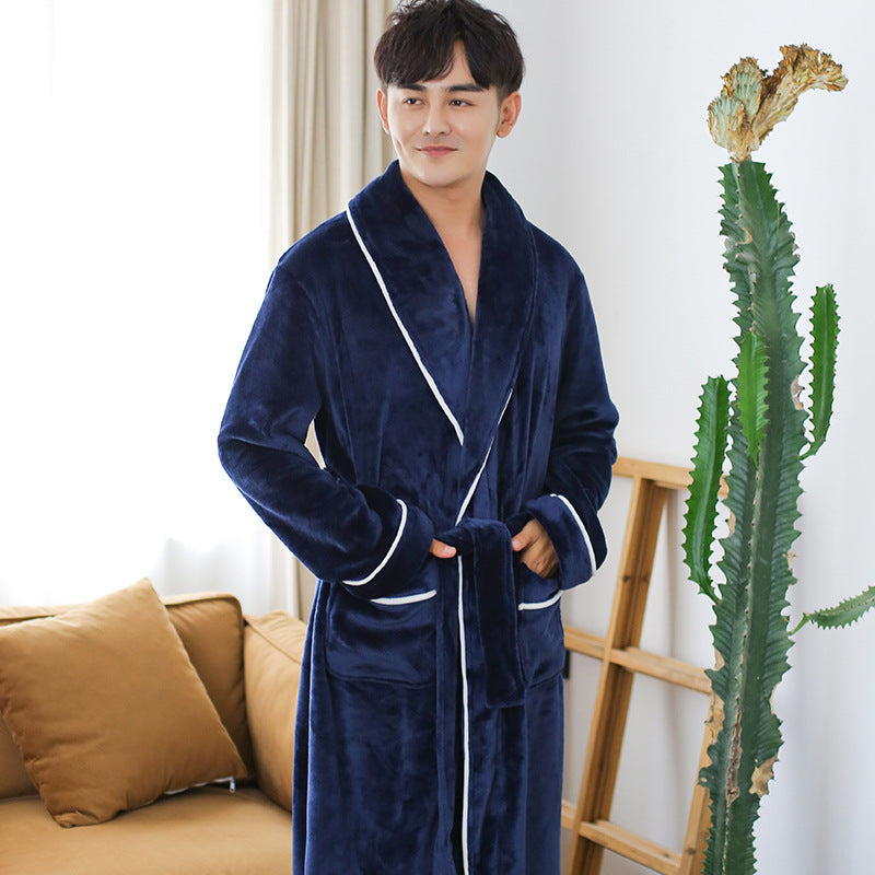 Men’s Coral Fleece Bathrobe – Thick Warm Autumn Winter Robe