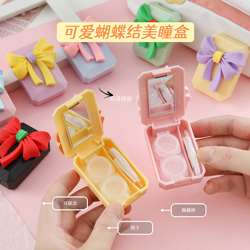 Cute Bow Contact Lens Case for Girls – Double Box Portable
