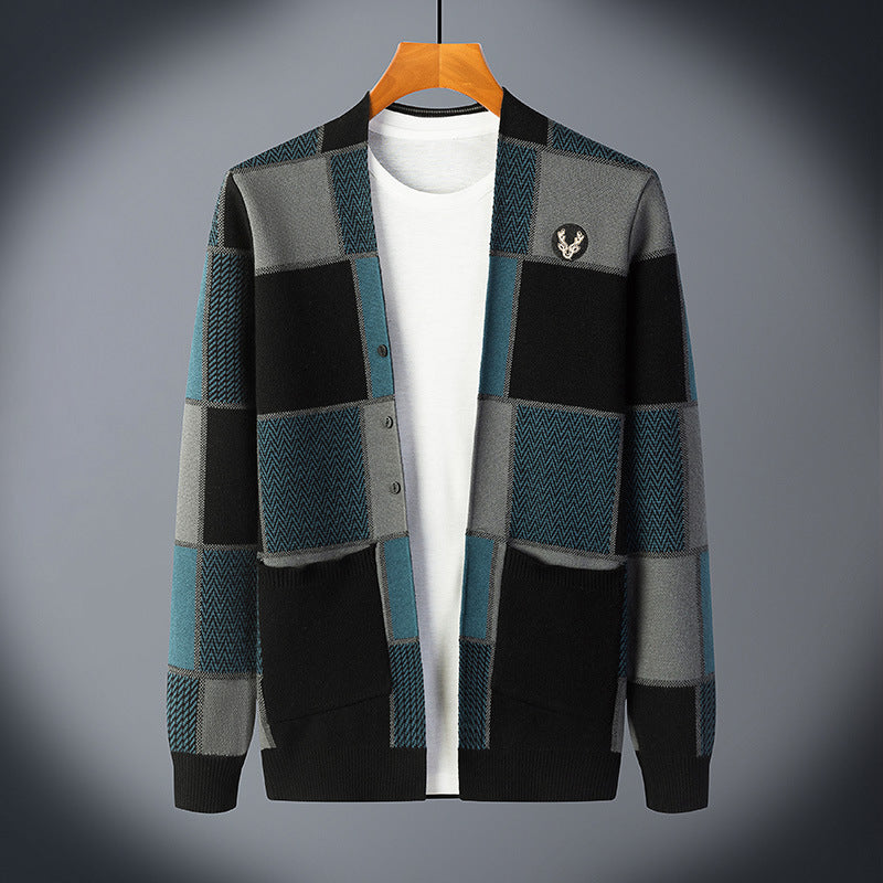 STOCK-Men’s Korean Style Color-Blocked Cardigan