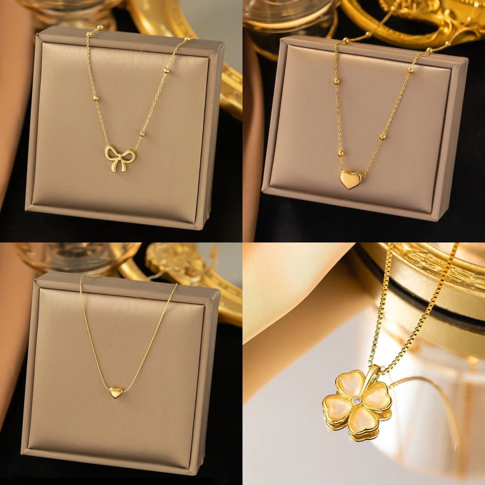 18K Gold Titanium Steel Heart Pendant Necklace