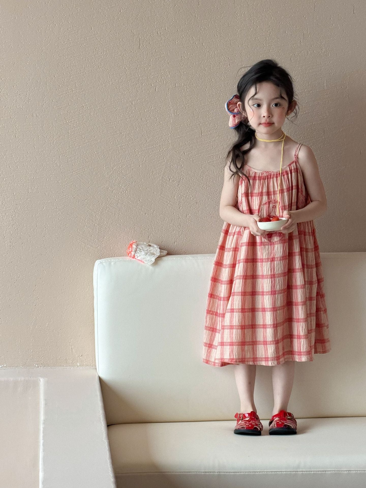 Girls Red Plaid Summer 2026 Suspender Dress – Summer Kids Fashion Nepal | Tudoholic