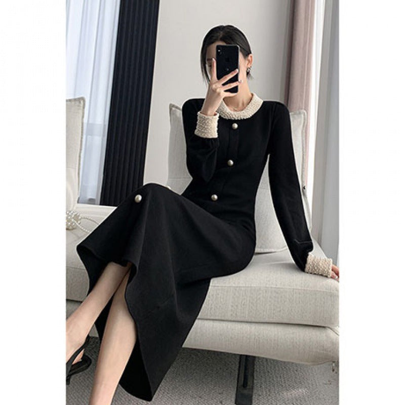 Women’s French Hepburn-Style Long Sweater Dress with Coat