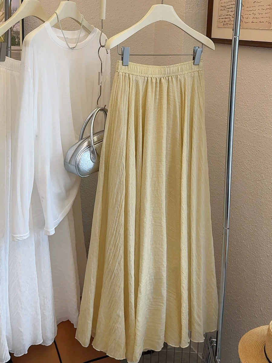 High-Waisted Ice Tencel Texture Pleated A-Line Maxi Skirt