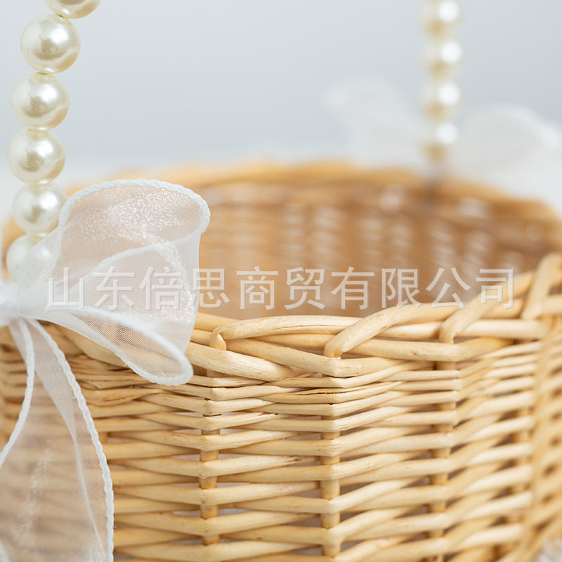 Pearl Handle Woven Flower Basket | Gift & Floral Basket