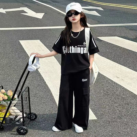 Girls Letter Print Overalls & T-Shirt Set – Street Style Kids Clothes Nepal | Tudoholic