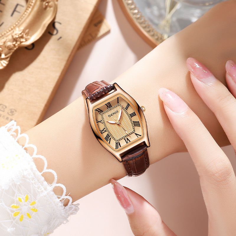 SENO Women’s Small Square Barrel-Shaped Quartz Watch
