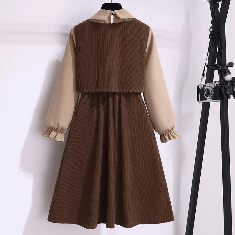Girls’ Preppy Lapel Two-Piece Style Dress